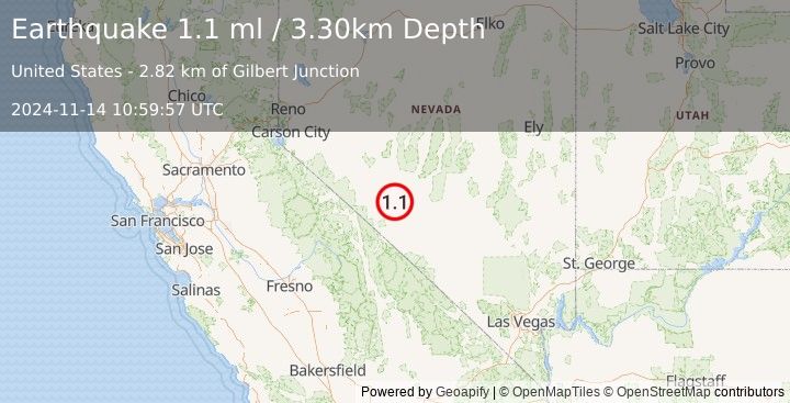 Earthquake 35 km N of Silver Peak, Nevada (1.1 ml) (2024-11-14 10:59:57 UTC)