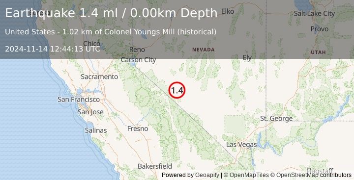 Earthquake 32 km SSE of Mina, Nevada (1.4 ml) (2024-11-14 12:44:13 UTC)