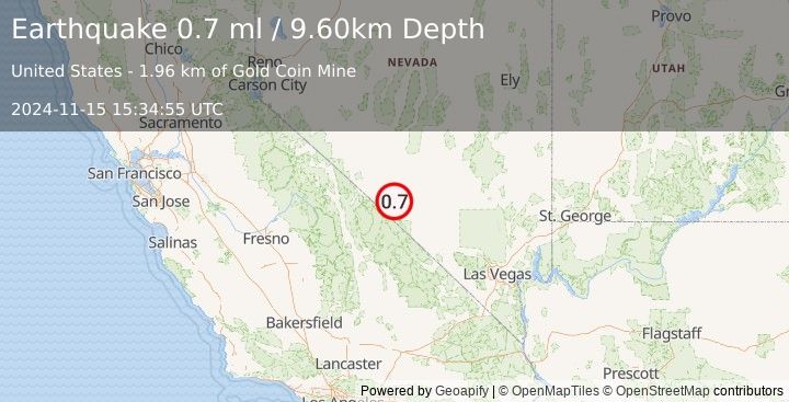 Earthquake 41 km S of Goldfield, Nevada (0.7 ml) (2024-11-15 15:34:55 UTC)