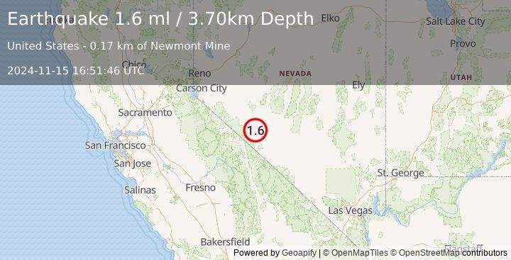 Earthquake 27 km S of Mina, Nevada (1.6 ml) (2024-11-15 16:51:46 UTC)