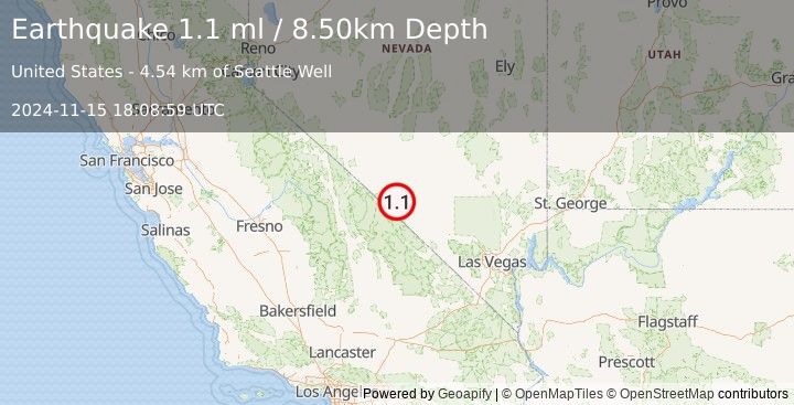 Earthquake 33 km NW of Beatty, Nevada (1.1 ml) (2024-11-15 18:08:59 UTC)