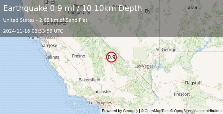 Earthquake 43 km ENE of Keeler, California (0.9 ml) (2024-11-16 03:53:59 UTC)