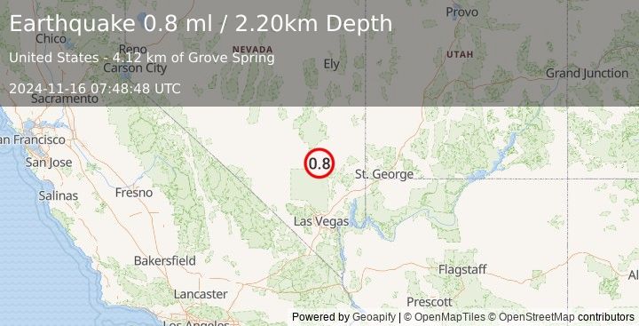 Earthquake 6 km SSW of Alamo, Nevada (0.8 ml) (2024-11-16 07:48:48 UTC)