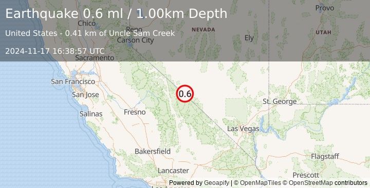 Earthquake 45 km S of Silver Peak, Nevada (0.6 ml) (2024-11-17 16:38:57 UTC)