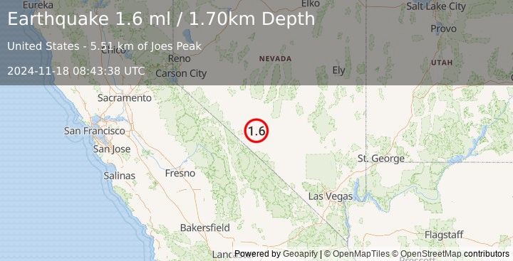 Earthquake 18 km E of Silver Peak, Nevada (1.6 ml) (2024-11-18 08:43:38 UTC)