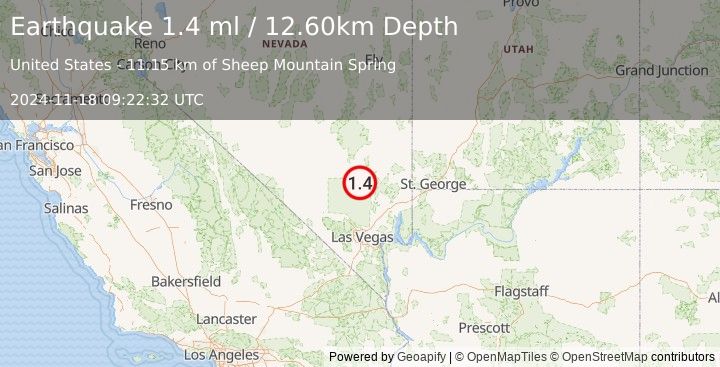 Earthquake 29 km S of Alamo, Nevada (1.4 ml) (2024-11-18 09:22:32 UTC)