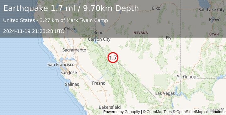 Earthquake 34 km ENE of Mono City, California (1.7 ml) (2024-11-19 21:23:28 UTC)