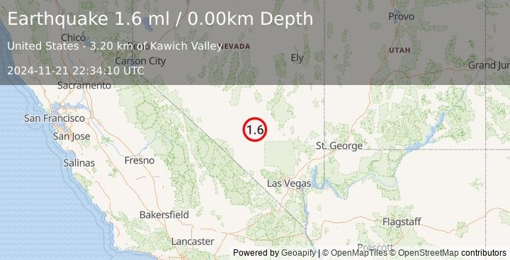 Earthquake 44 km WSW of Rachel, Nevada (1.6 ml) (2024-11-21 22:34:10 UTC)