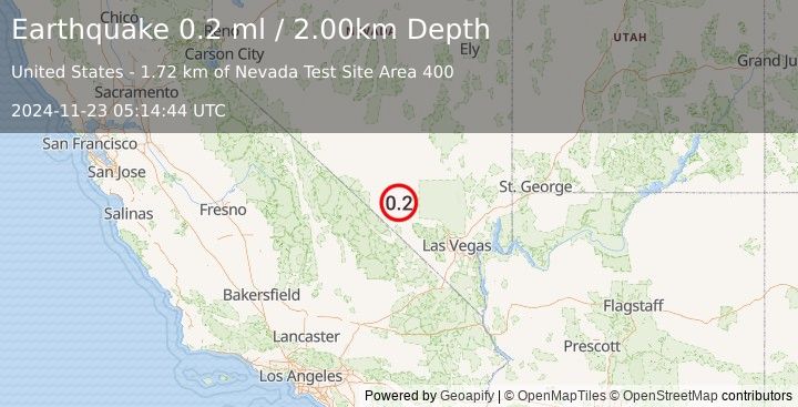 Earthquake 42 km ESE of Beatty, Nevada (0.2 ml) (2024-11-23 05:14:44 UTC)