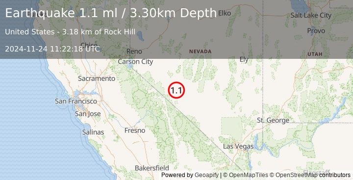 Earthquake 29 km SE of Mina, Nevada (1.1 ml) (2024-11-24 11:22:18 UTC)