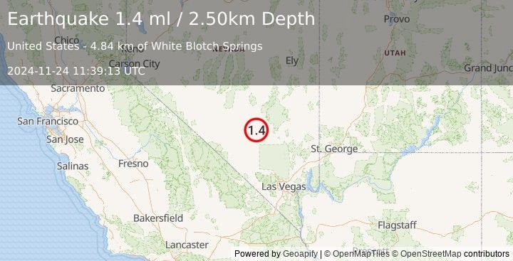 Earthquake 24 km WSW of Rachel, Nevada (1.4 ml) (2024-11-24 11:39:13 UTC)