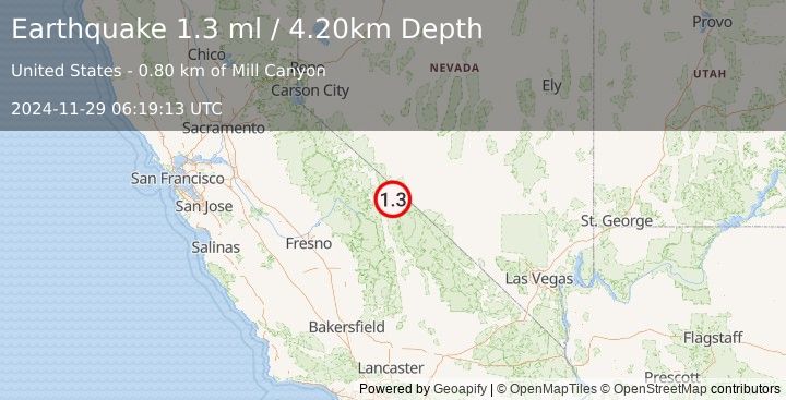 Earthquake 26 km S of Dyer, Nevada (1.3 ml) (2024-11-29 06:19:13 UTC)