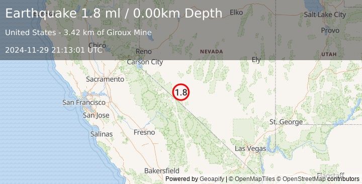 Earthquake 29 km SSW of Mina, Nevada (1.8 ml) (2024-11-29 21:13:01 UTC)