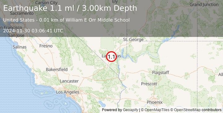 Earthquake 1 km SW of Winchester, Nevada (1.1 ml) (2024-11-30 03:06:41 UTC)