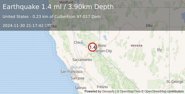 Earthquake 10 km ESE of Graniteville, California (1.4 ml) (2024-11-30 21:17:42 UTC)