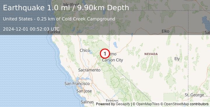 Earthquake 6 km SE of Sierraville, California (1.0 ml) (2024-12-01 00:52:03 UTC)