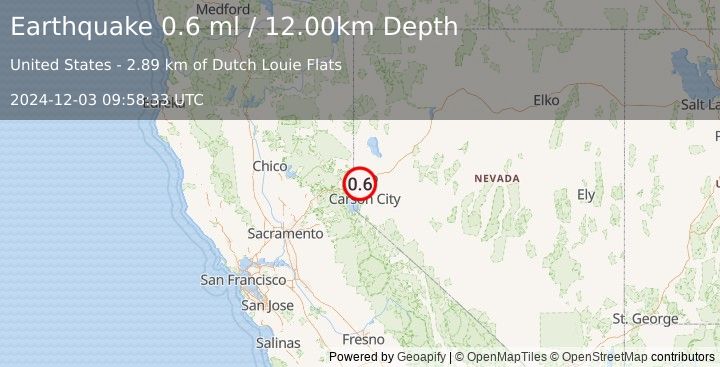 Earthquake 11 km SSE of Mogul, Nevada (0.6 ml) (2024-12-03 09:58:33 UTC)