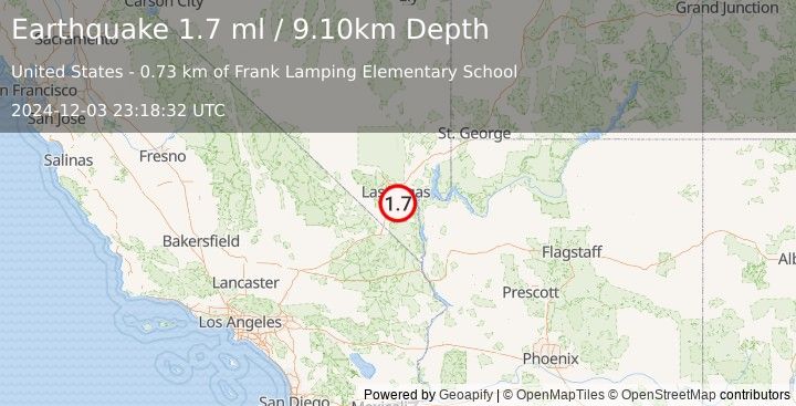 Earthquake 12 km WSW of Henderson, Nevada (1.7 ml) (2024-12-03 23:18:32 UTC)