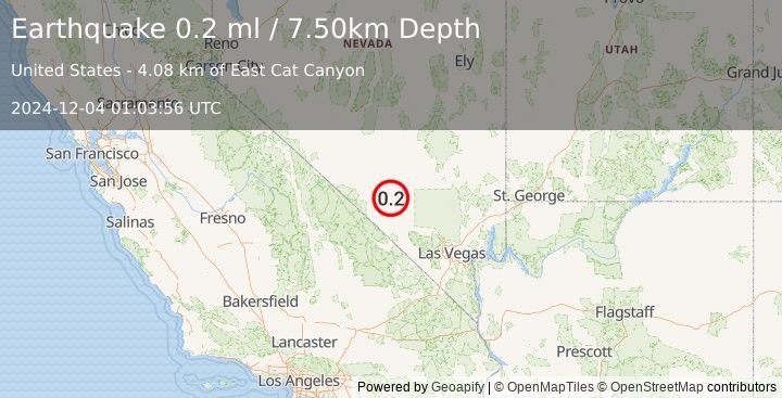 Earthquake 37 km ENE of Beatty, Nevada (0.2 ml) (2024-12-04 01:03:56 UTC)