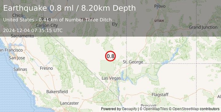 Earthquake 8 km NNW of Alamo, Nevada (0.8 ml) (2024-12-04 07:35:15 UTC)