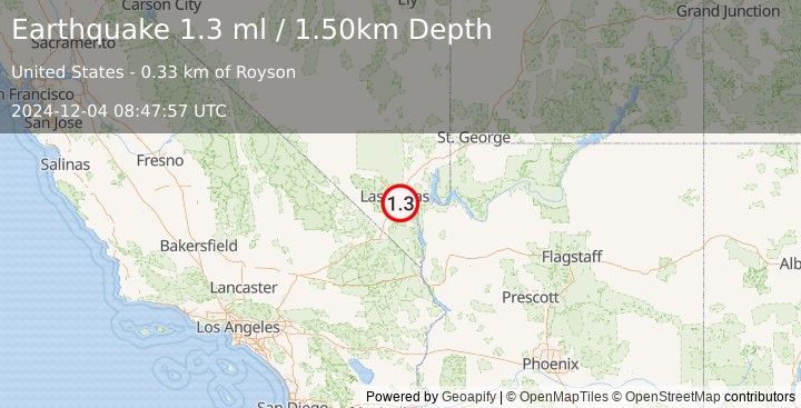 Earthquake 4 km W of Henderson, Nevada (1.3 ml) (2024-12-04 08:47:57 UTC)