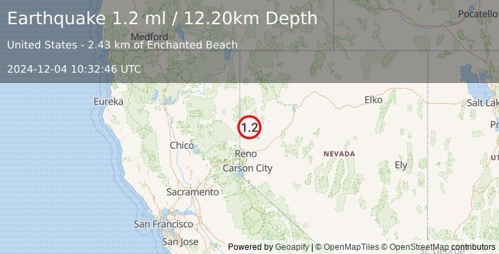 Earthquake 25 km NNW of Sutcliffe, Nevada (1.2 ml) (2024-12-04 10:32:46 UTC)