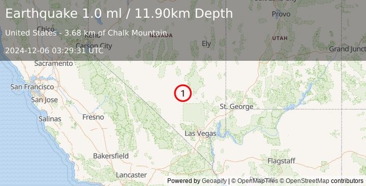 Earthquake 16 km SW of Rachel, Nevada (1.0 ml) (2024-12-06 03:29:31 UTC)