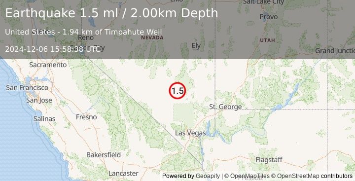 Earthquake 3 km NNE of Rachel, Nevada (1.5 ml) (2024-12-06 15:58:38 UTC)