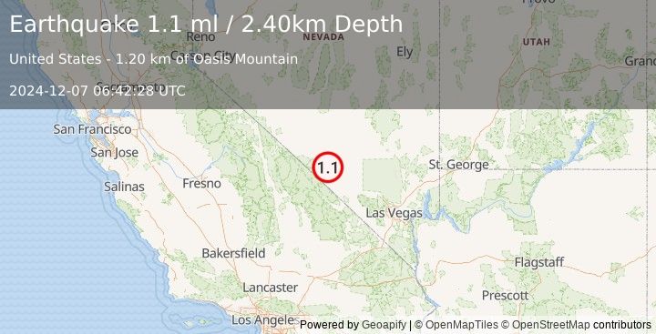 Earthquake 15 km N of Beatty, Nevada (1.1 ml) (2024-12-07 06:42:28 UTC)