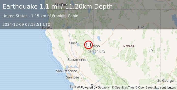 Earthquake 3 km SW of Sattley, California (1.1 ml) (2024-12-09 07:18:51 UTC)