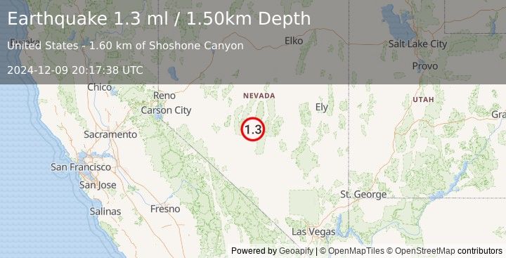 Earthquake 56 km S of Kingston, Nevada (1.3 ml) (2024-12-09 20:17:38 UTC)