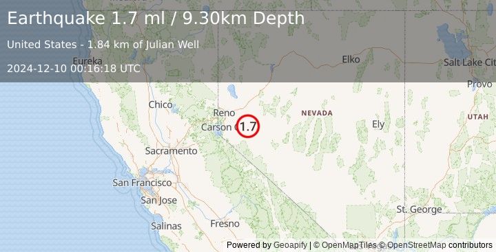 Earthquake 25 km NNE of Yerington, Nevada (1.7 ml) (2024-12-10 00:16:18 UTC)