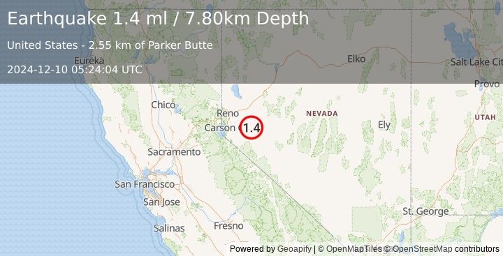 Earthquake 20 km NNE of Yerington, Nevada (1.4 ml) (2024-12-10 05:24:04 UTC)