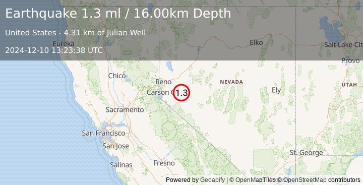 Earthquake 22 km NNE of Yerington, Nevada (1.3 ml) (2024-12-10 13:23:38 UTC)