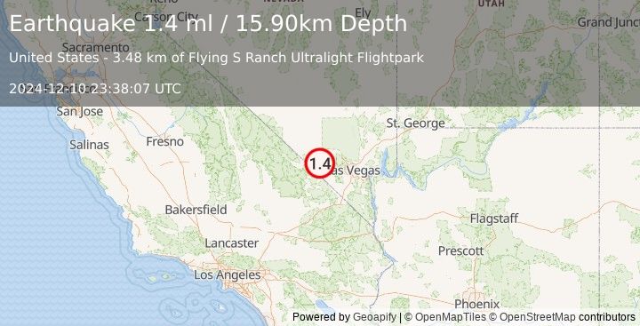 Earthquake 11 km NNE of Pahrump, Nevada (1.4 ml) (2024-12-10 23:38:07 UTC)