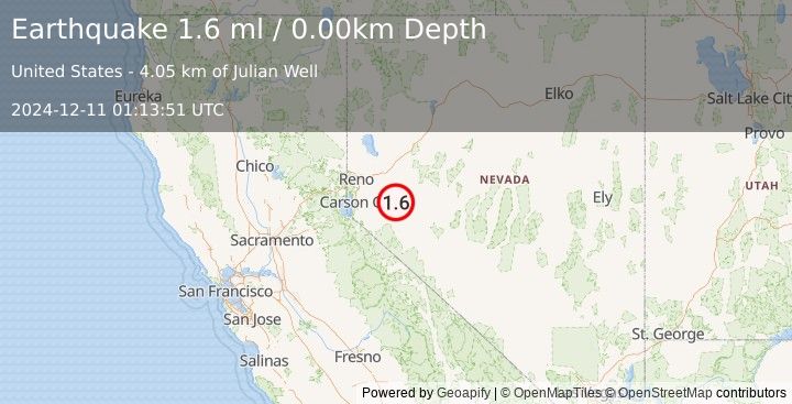 Earthquake 23 km NNE of Yerington, Nevada (1.6 ml) (2024-12-11 01:13:51 UTC)