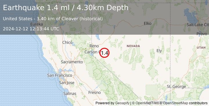 Earthquake 17 km NE of Yerington, Nevada (1.4 ml) (2024-12-12 12:13:44 UTC)