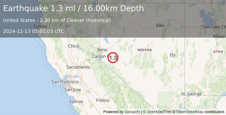 Earthquake 15 km NNE of Yerington, Nevada (1.3 ml) (2024-12-13 05:01:03 UTC)