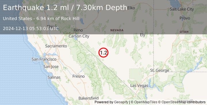 Earthquake 31 km SE of Mina, Nevada (1.2 ml) (2024-12-13 05:53:03 UTC)