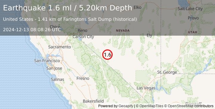 Earthquake 31 km SSE of Mina, Nevada (1.6 ml) (2024-12-13 08:08:26 UTC)