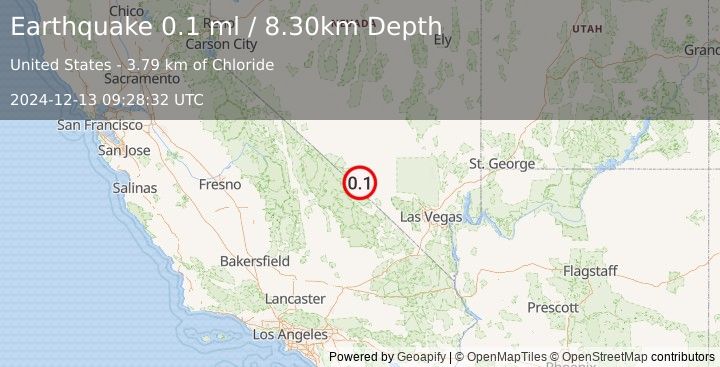 Earthquake 18 km SSE of Beatty, Nevada (0.1 ml) (2024-12-13 09:28:32 UTC)