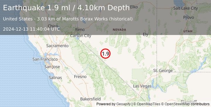 Earthquake 36 km SSE of Mina, Nevada (1.9 ml) (2024-12-13 11:40:04 UTC)