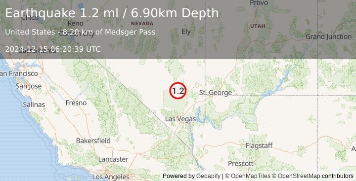 Earthquake 23 km SSW of Alamo, Nevada (1.2 ml) (2024-12-15 06:20:39 UTC)