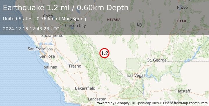 Earthquake 26 km SSE of Silver Peak, Nevada (1.2 ml) (2024-12-15 12:43:28 UTC)