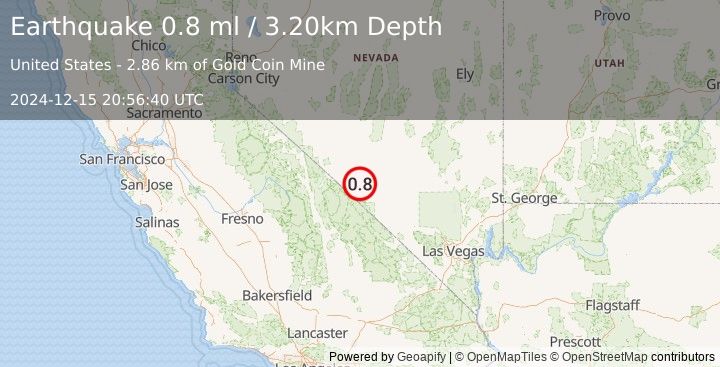 Earthquake 40 km S of Goldfield, Nevada (0.8 ml) (2024-12-15 20:56:40 UTC)