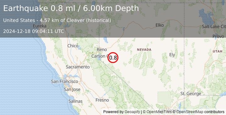 Earthquake 16 km NE of Yerington, Nevada (0.8 ml) (2024-12-18 09:04:11 UTC)