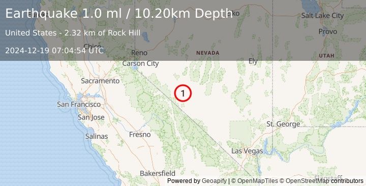 Earthquake 30 km SSE of Mina, Nevada (1.0 ml) (2024-12-19 07:04:54 UTC)