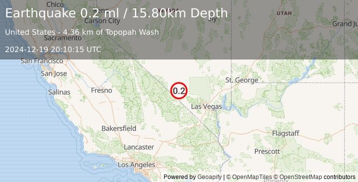 Earthquake 42 km ESE of Beatty, Nevada (0.2 ml) (2024-12-19 20:10:15 UTC)