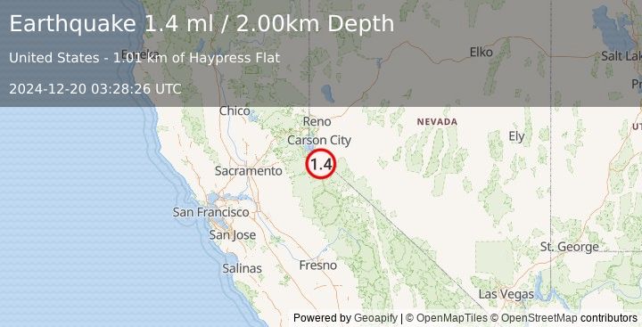 Earthquake 6 km ENE of Markleeville, California (1.4 ml) (2024-12-20 03:28:26 UTC)