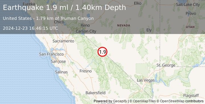 Earthquake 9 km N of Benton, California (1.9 ml) (2024-12-23 16:46:15 UTC)